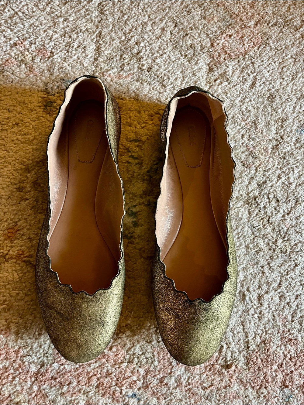 Chloe Metallic Gold Scalloped Ballet Flats - Women